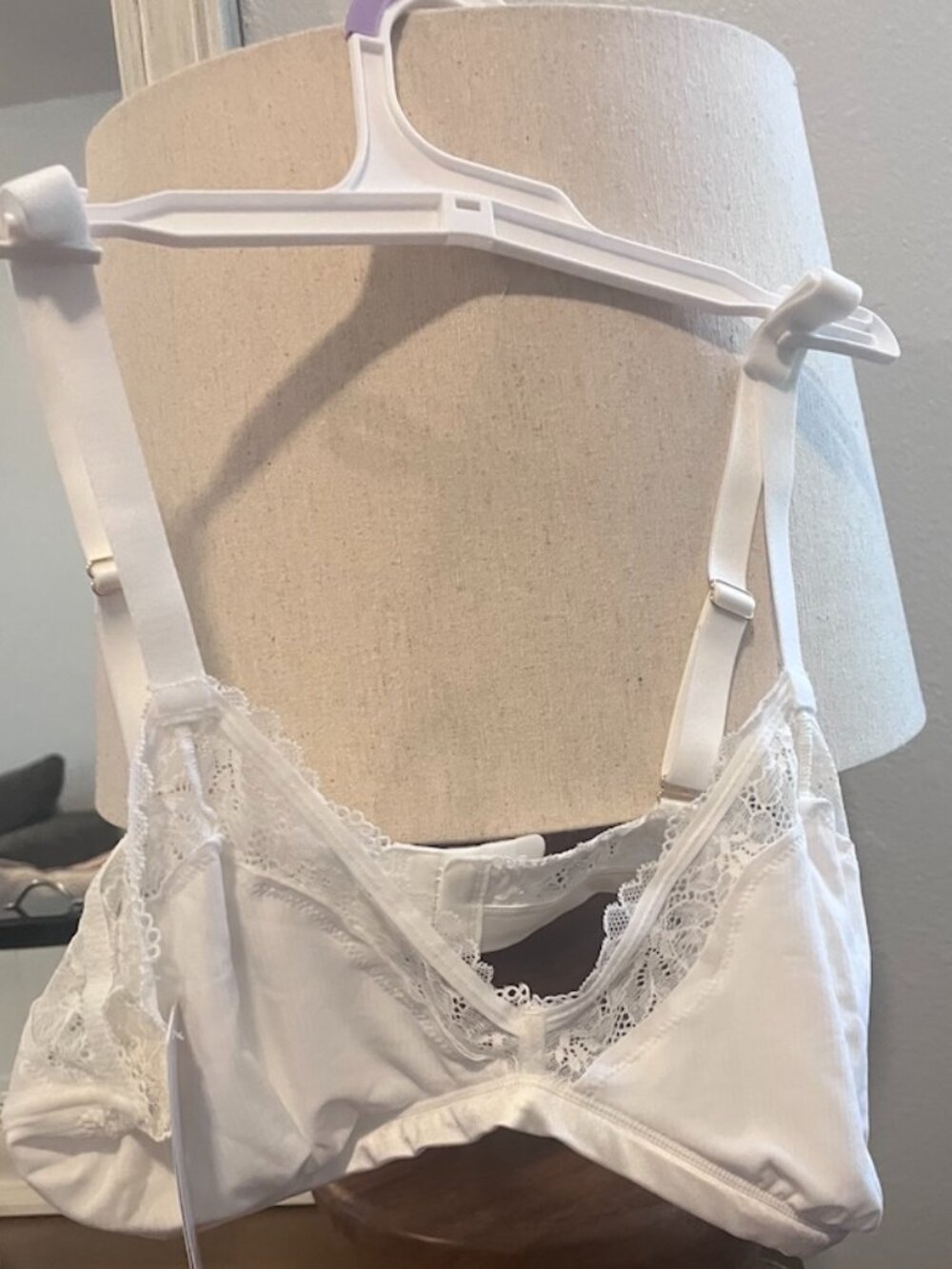 NWT Women's Sheer Triangle Bralette - Auden™, XL, White with lace!